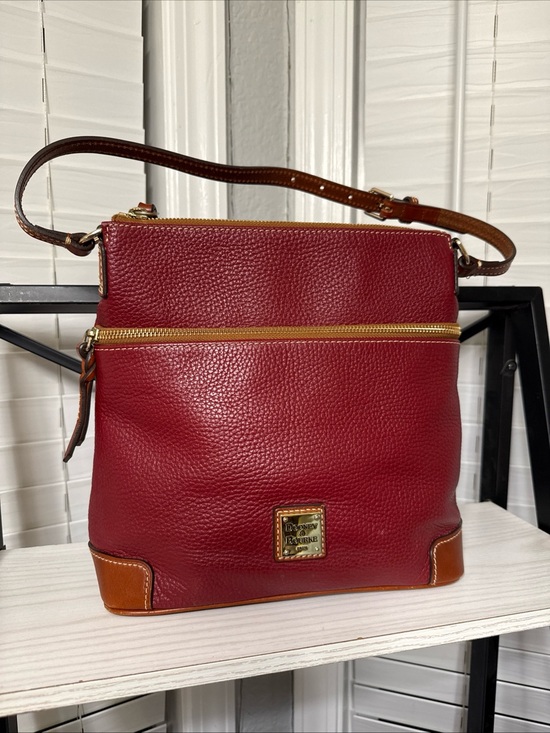 Dooney & Bourke Handbags - Dooney & Bourke Red Pebble Leather Shoulder Bag with Brown Trim